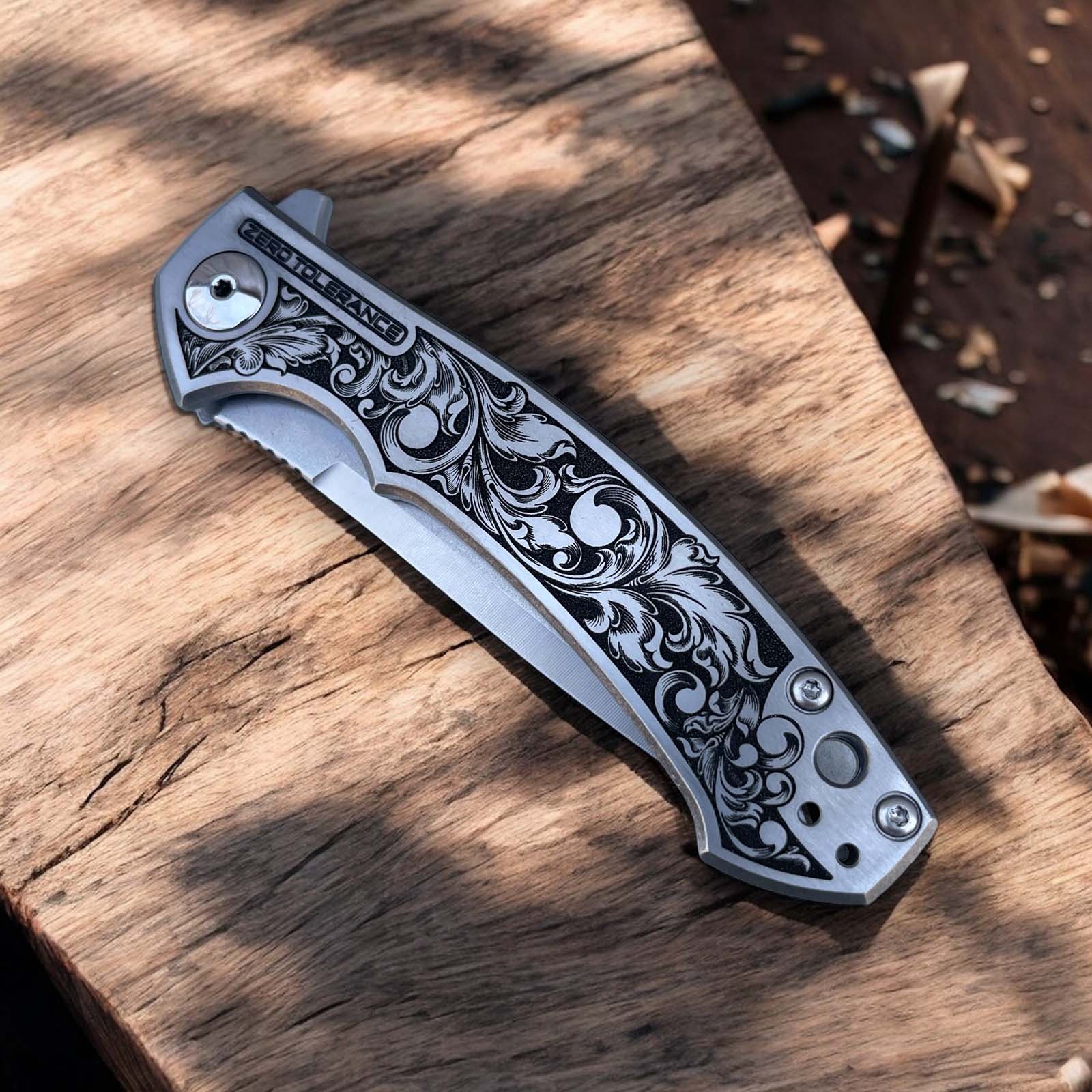 Knife blade engraved with a maker’s mark